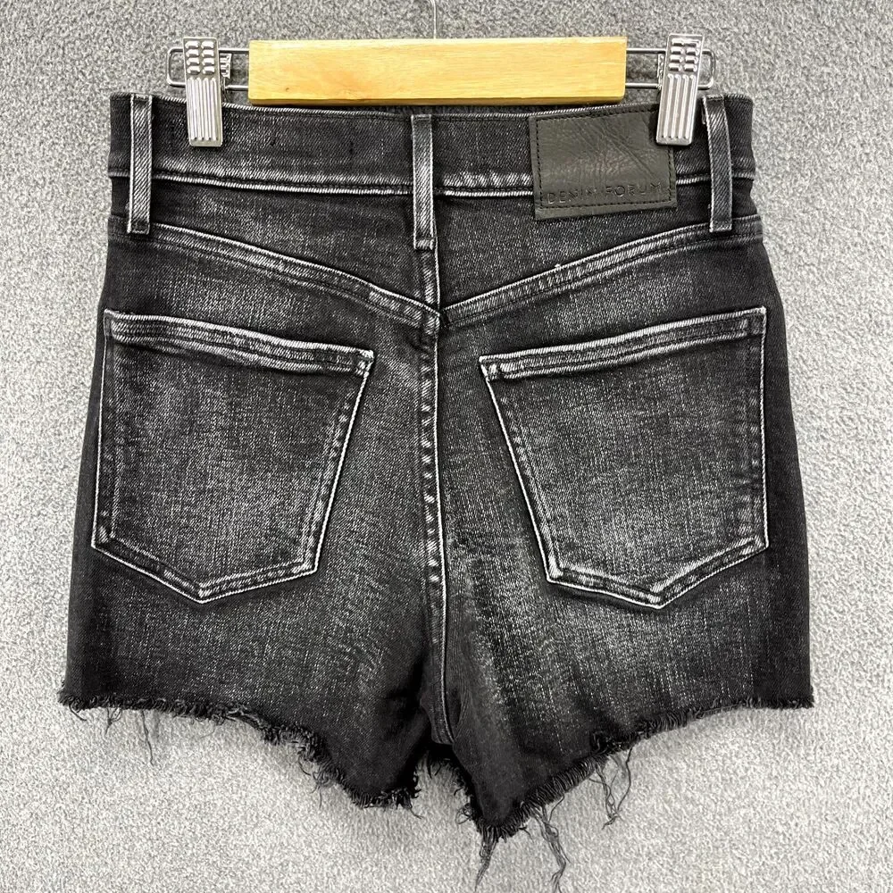 Denim Forum‎ Shorts Womens 24 Black The Arlo Denim Shorts Raw Hem